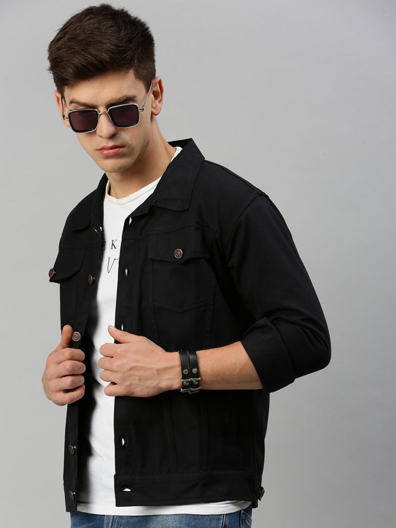 VOGATI Men's Denim Jacket kjt204vog-l_Black_L - Image 3