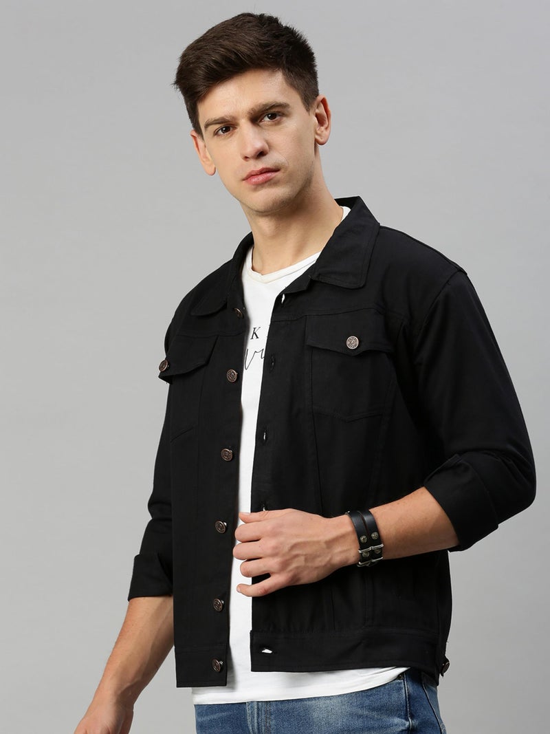 VOGATI Men's Denim Jacket kjt204vog-l_Black_L - Image 4