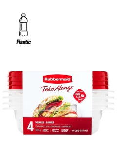 Rubbermaid 4-Piece Durable Plastic Square Shaped BPA Free Food Storage Set Red and Clear 16 x 10 x 18 cm 1832522  - Image 1