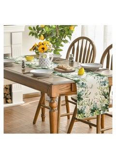 Excefore Green Flowers Floral Eucalyptus Summer Table Runner, Seasonal Spring Kitchen Dining Table Decoration for Home Party Decor 13x72 inch  - Image 2