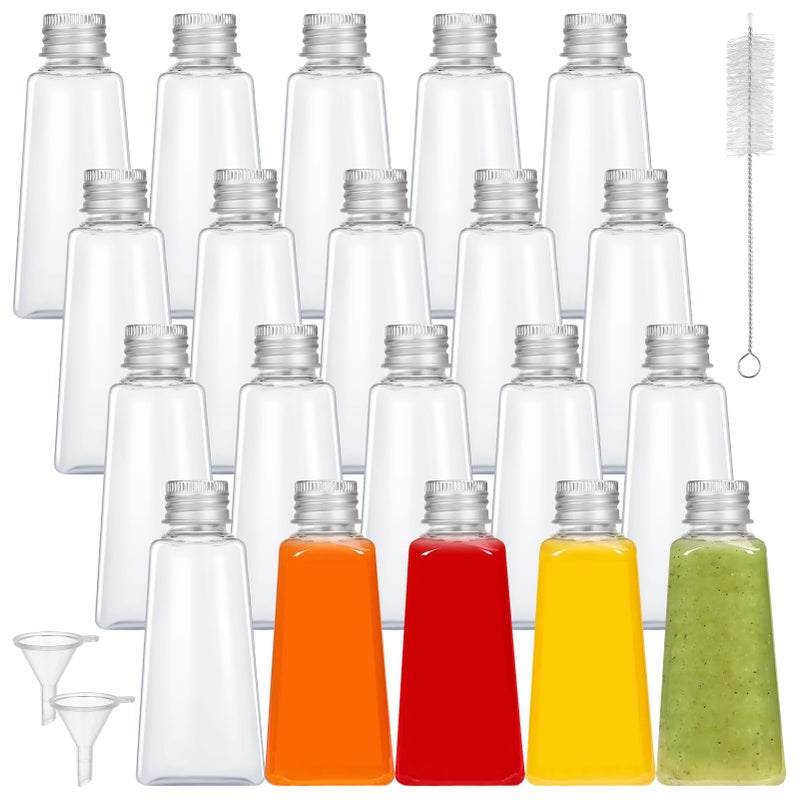 Zuimei زوي مي 20 عبوة زجاجات شوت صغيرة سعة 2 أونصة 60 مل مع أغطية زجاجات شوت زنجبيل بلاستيكية زجاجات كحول صغيرة زجاجات عصير فارغة قابلة لإعادة الاستخدام مع قمع وفرشاة لعصير زنجبيل البيرة