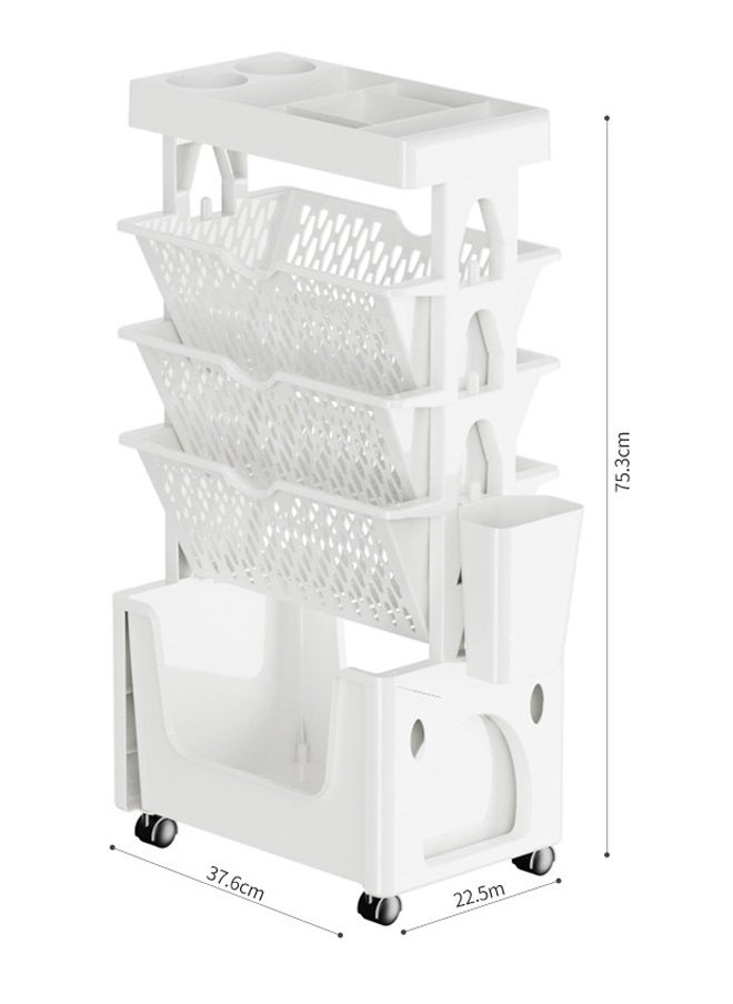HQ-GAMING - 5 Tier Mobile Bookshelf Storage Cart with Wheels, Removable Bookcase Organizer, Desk File Organizer, Rolling Utility Organizer Cart Bookshelf for Kids Students Study in School Classroom Home (White) - Image 1