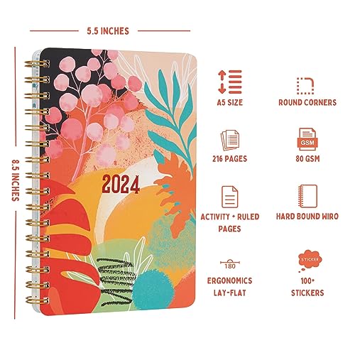 Doodle Undated Yearly Planner (A5, Wiro Bound Hard Cover) | 216 Ruled Pages, 80 GSM Paper | Daily, Monthly & Yearly Planner with 100+ Stickers, Activity Pages, Tear-Away Note & Quote Cards, To-Do Lists - Image 2