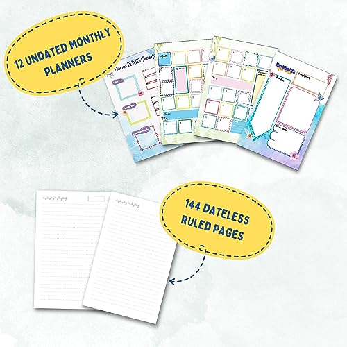 Doodle Undated Yearly Planner (A5, Wiro Bound Hard Cover) | 216 Ruled Pages, 80 GSM Paper | Daily, Monthly & Yearly Planner with 100+ Stickers, Activity Pages, Tear-Away Note & Quote Cards, To-Do Lists - Image 4