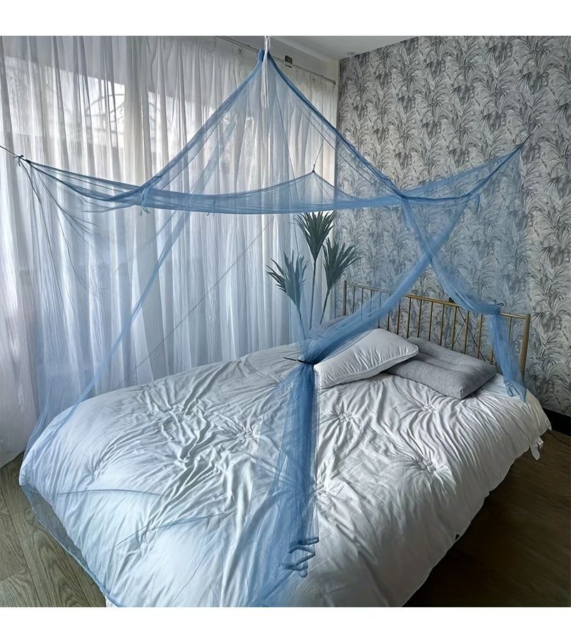 Blue 180x200cm Hand Washable Polyester Single Opening Net Bed Cover Mosquito Net For Camping Patio Porch Outdoor Portable Quiet Comfortable Without Stand Bedroom Dormitory Guest Room Home Decor - Image 1