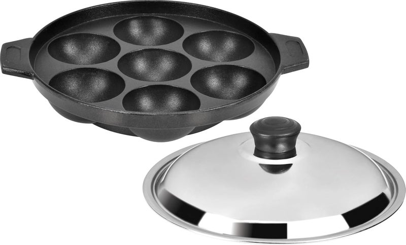 Tosaa Non Stick 7 Cavity Appam Patra with Stainless Steel Lid - Image 1