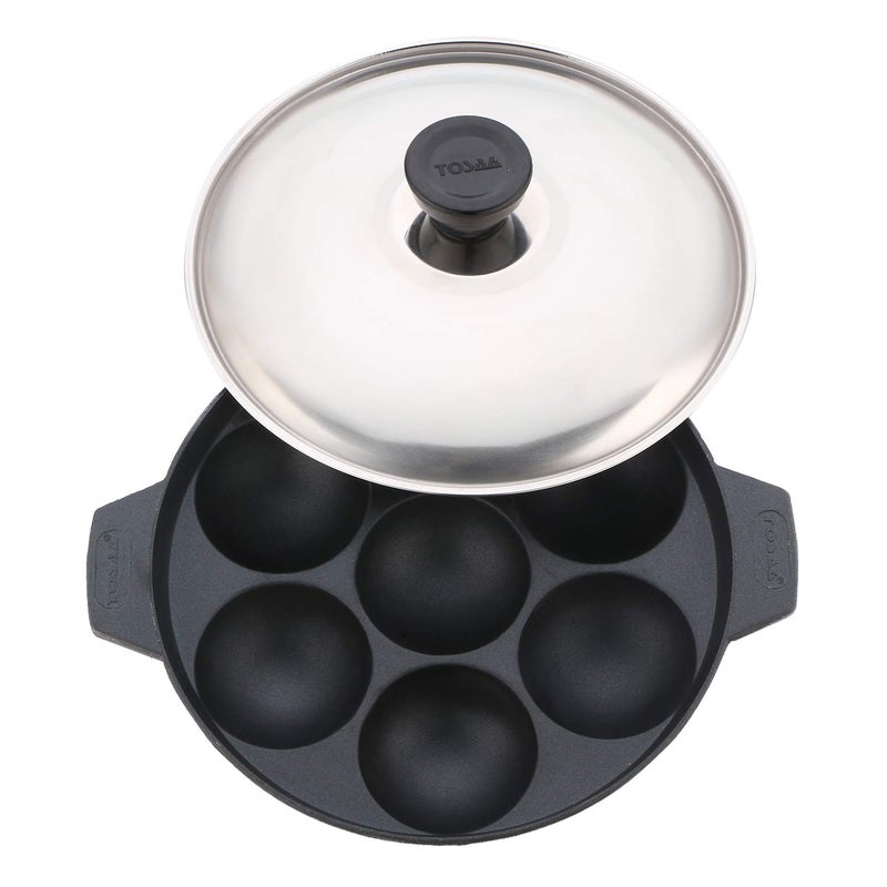 Tosaa Non Stick 7 Cavity Appam Patra with Stainless Steel Lid - Image 3