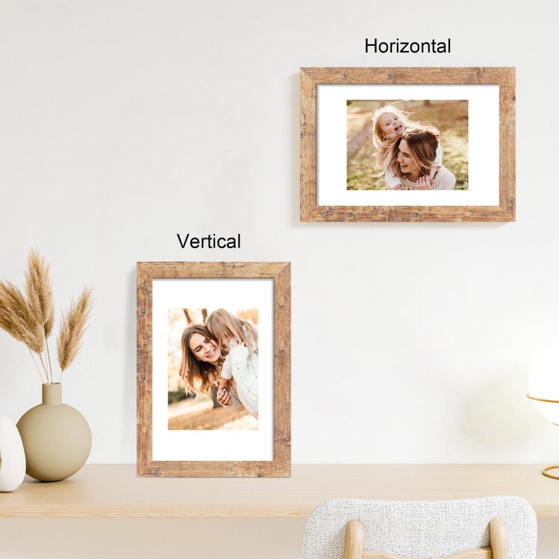 iRahmen 8x12 Picture Frame Set of 4 with High Definition Real Glass, Display 6x8 Pictures with Mat or 8 x 12 Without Mat, Rustic Brown Wood Photo Frames for Tabletop and Wall Mounting - Image 2