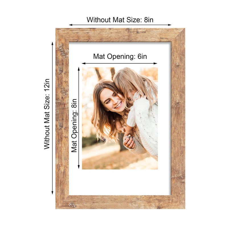 iRahmen 8x12 Picture Frame Set of 4 with High Definition Real Glass, Display 6x8 Pictures with Mat or 8 x 12 Without Mat, Rustic Brown Wood Photo Frames for Tabletop and Wall Mounting - Image 4