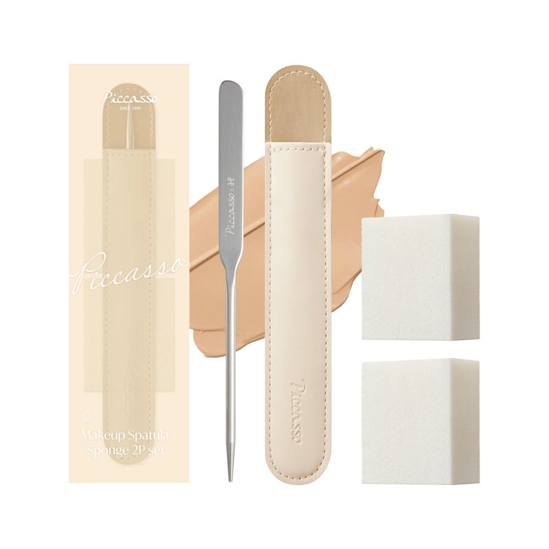 Piccasso Brush Makeup Spatula + Sponge 2P Set â€“ Professional Makeup Tools with Precision Spatula and 2 Soft Sponges, Ideal for Blending Foundation, Cream, or Liquid Makeup, Genuine Korean Product - Image 1