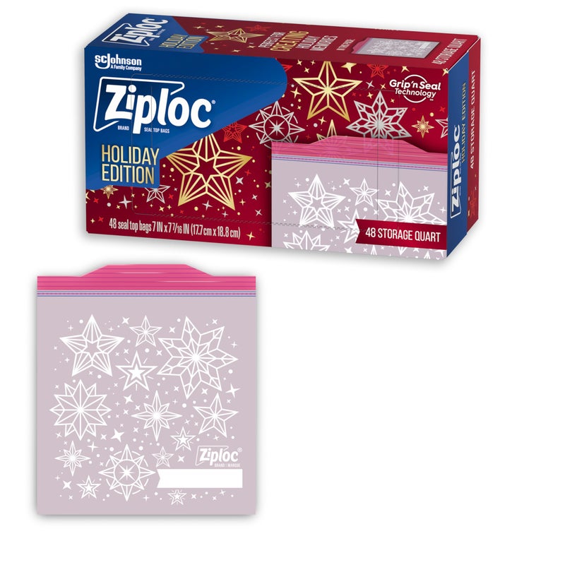 Ziploc Quart Food Storage Bags Grip n Seal Technology for Easier Grip Open and Close 48 Count Holiday Designs Packaging May Vary - Image 3