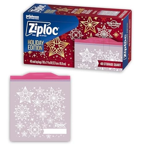 Ziploc Quart Food Storage Bags Grip n Seal Technology for Easier Grip Open and Close 48 Count Holiday Designs Packaging May Vary - Image 2