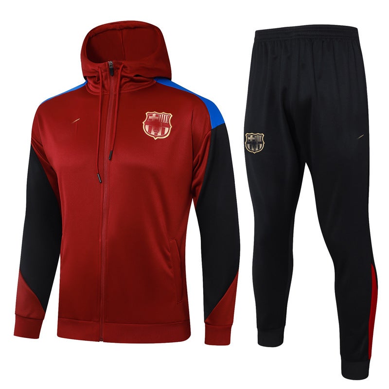 Generic Autumn Winter Warm-up PSG Inter Barca Soccer Hooded Jacket F601#Long pull hat sunshine red 