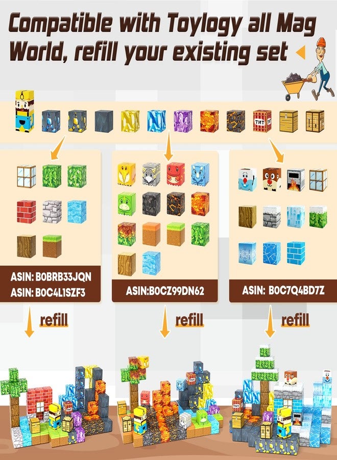 Toylogy مكعبات مغناطيسية - عالم المناجم المغناطيسي، إصدار الفأس، كهوف التعدين، ألعاب أطفال، ألعاب للأطفال الصغار، بلاطات مغناطيسية للأولاد والبنات من عمر 3-4 و4-5 و6-8 سنوات، ألعاب حسية خارجية للأطفال من عمر 3 سنوات فما فوق - Image 3