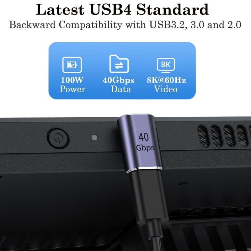 Microware محول USB-C ذكر إلى أنثى بزاوية 90 درجة، موسع USB Type C Thunderbolt 4/3 بسرعة 40Gbps لجهاز Mac-Book، iPad، جهاز لوحي، هواتف (USB C ذكر إلى أنثى بزاوية 90 درجة) - Image 4