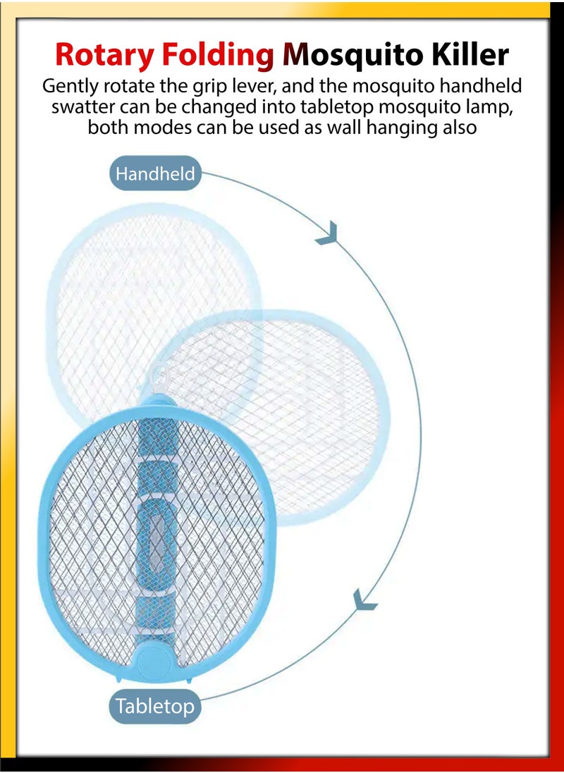3 In 1 Foldable Handheld Electric Fly Swatter Mosquito Killer Bat Automatic Wall Hanging Mosquitoes Trap Lamp Racket Rechargeable Tabletop Bug Zapper With Grid Mesh for Home and Outdoor Pest Control