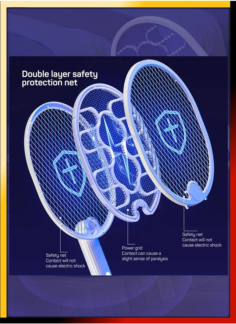 3 In 1 Foldable Handheld Electric Fly Swatter Mosquito Killer Bat Automatic Wall Hanging Mosquitoes Trap Lamp Racket Rechargeable Tabletop Bug Zapper With Grid Mesh for Home and Outdoor Pest Control