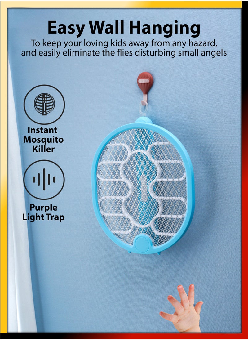 3 In 1 Foldable Handheld Electric Fly Swatter Mosquito Killer Bat Automatic Wall Hanging Mosquitoes Trap Lamp Racket Rechargeable Tabletop Bug Zapper With Grid Mesh for Home and Outdoor Pest Control