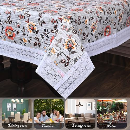 Oriental Weavers OrientalWeavers PVC Dining Table Cover - 60 x 90 in, 6-8 Seater Table Protector Cover - Rectangle Shape Table Cover with White Side Trim Lace, Stripe Print - Image 4
