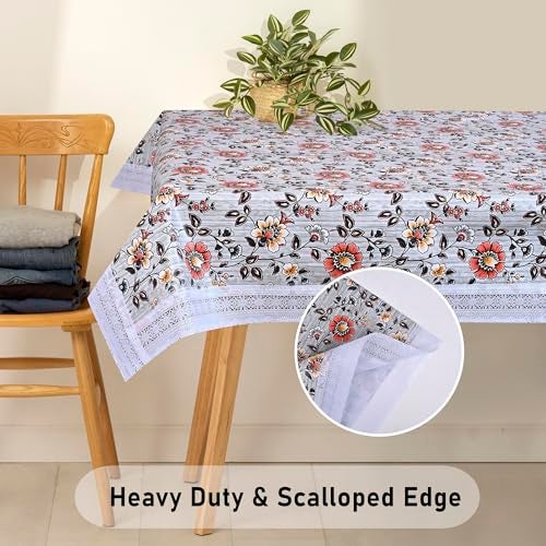 Oriental Weavers OrientalWeavers PVC Dining Table Cover - 60 x 90 in, 6-8 Seater Table Protector Cover - Rectangle Shape Table Cover with White Side Trim Lace, Stripe Print - Image 2