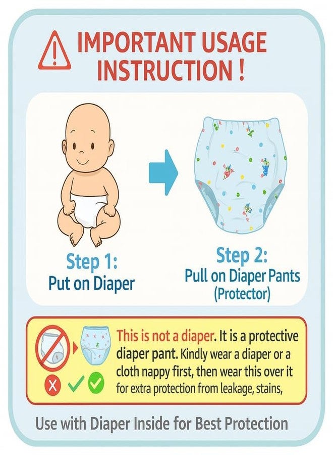 Lala Maneet Baby Panties Soft PVC Plastic Diaper Joker Panties for Baby | Washable, Reusable Printed Pants with Outer Plastic & Inner Cotton (Pack of 6, Medium, 3-6 Months) - Image 2