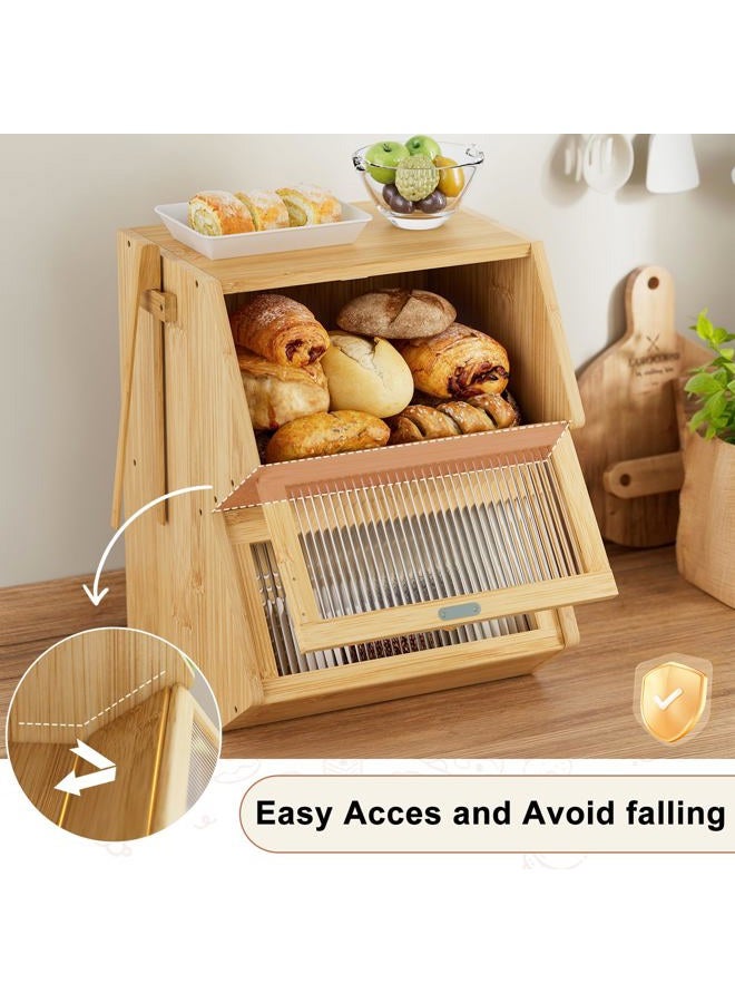 WOWLIVE Double Layer Bread Box for Kitchen Countertop, Large Bamboo Bread Storage Container for Homemade Bread, Farmhouse Bread Holder for Kitchen Counter Cabinet, Pantry, Cupboard (Natural, Medium) - Image 5