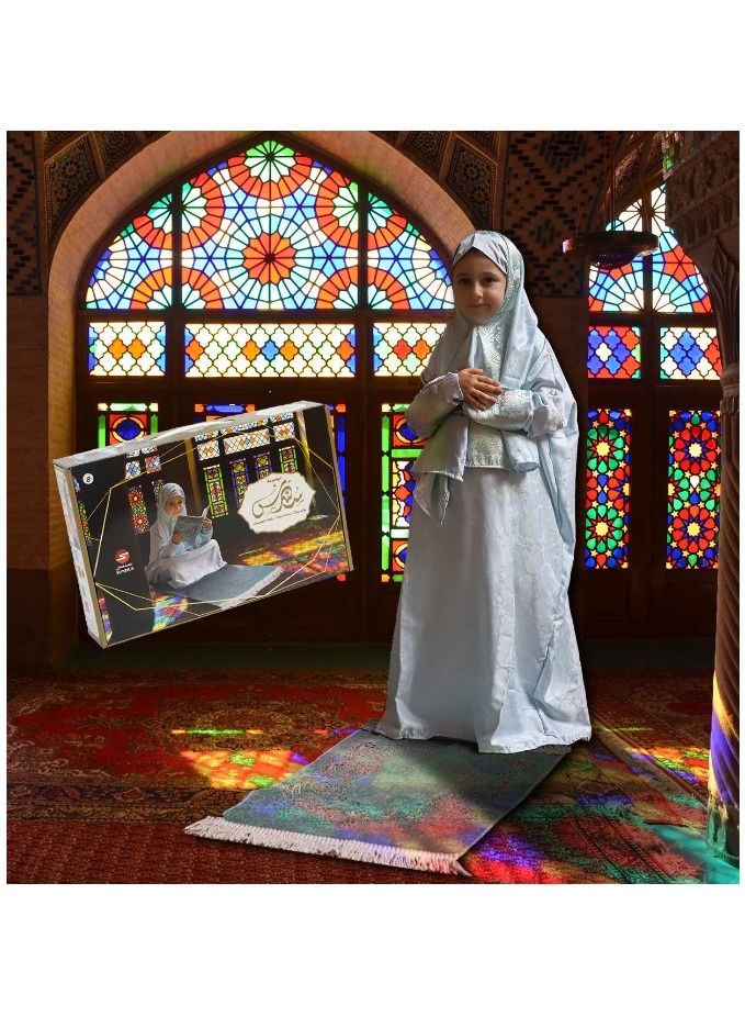 سندس سجادة صلاة مع ثوب صلاة وغطاء للمصحف للفتيات الصغيرات لعمر من 8 الى 13 سنوات -اخضر فاتح - Image 3