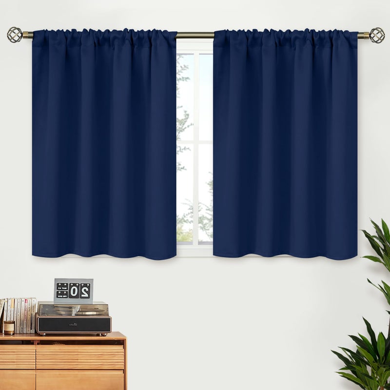 BGment Short Blackout Curtains 30 Inches Length for Kitchen Rv Camper Window - Rod Pocket Room Darkening Small Drapes for Basement Bathroom Cafe Privacy  Navy Blue  2 Panels  42 x 30 Inch - Image 1