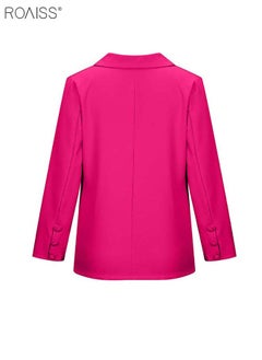 roaiss Women's Casual Business Blazer Fashion Casual Solid Color Office Coat Classic Lapel Button Open Placket Coat  - Image 5
