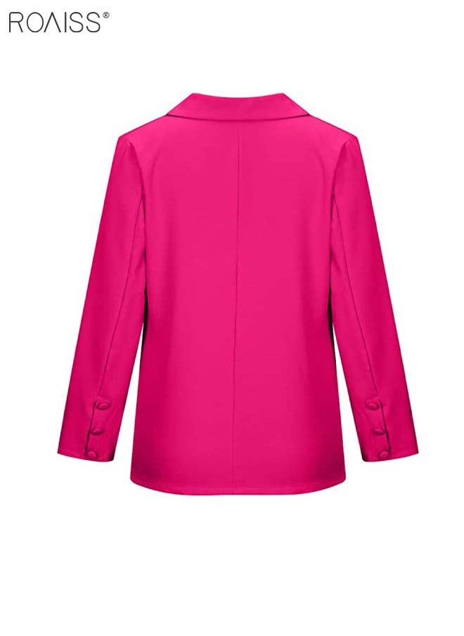 roaiss - Women's Casual Business Blazer Fashion Casual Solid Color Office Coat Classic Lapel Button Open Placket Coat - Image 1