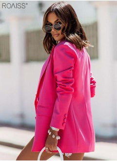 roaiss Women's Casual Business Blazer Fashion Casual Solid Color Office Coat Classic Lapel Button Open Placket Coat  - Image 4