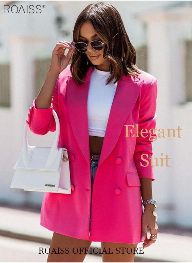 roaiss - Women's Casual Business Blazer Fashion Casual Solid Color Office Coat Classic Lapel Button Open Placket Coat - Image 1