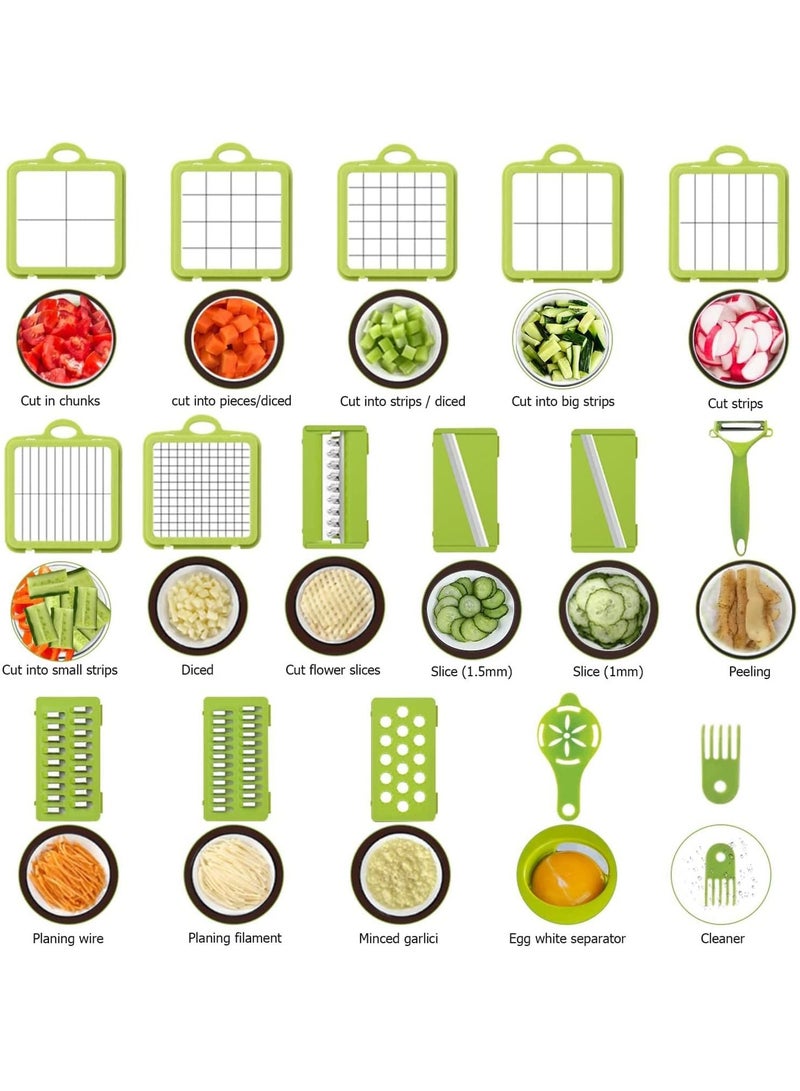 HOMESTAR Vegetable Slicer Onion Chopper, 22 in 1 and Fruit with 14 Stainless Steel Blades, Adjustable Cutter Drain Rack Storage Container, Food Chopper Kitchen Gadget - Image 2