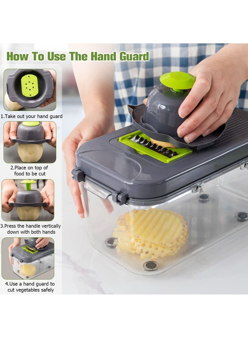 HOMESTAR Vegetable Slicer Onion Chopper, 22 in 1 and Fruit with 14 Stainless Steel Blades, Adjustable Cutter Drain Rack Storage Container, Food Chopper Kitchen Gadget - Image 5