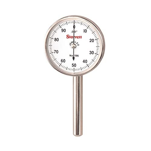 Starrett مجموعة مؤشر قياس دial الشامل من ستاريت مع مكبس خلفي - وجه أبيض، قراءة 0-100، نطاق 200"، تدرج .001"، قطر عمود 1/4" للتثبيت - 196B1 - Image 1