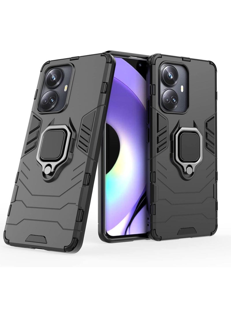 for Realme 10 Pro Plus 5G Kickstand Case, Hybrid Heavy Duty Armor Dual Layer Anti-Scratch Case Cover, Black