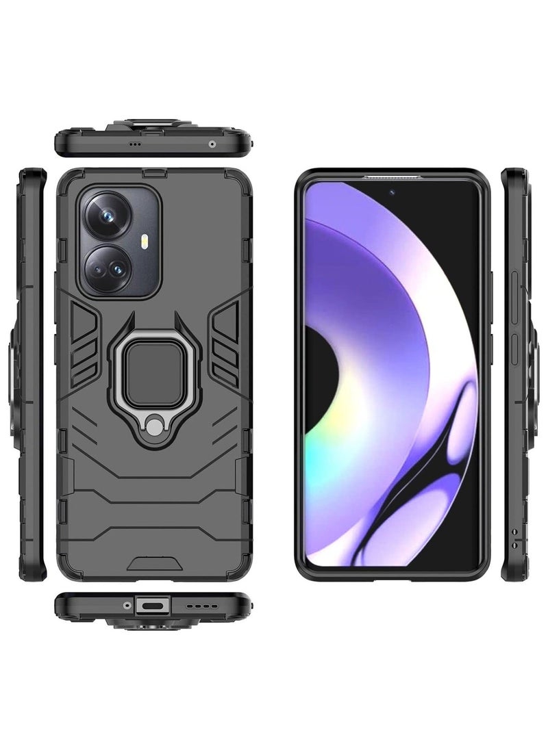 for Realme 10 Pro Plus 5G Kickstand Case, Hybrid Heavy Duty Armor Dual Layer Anti-Scratch Case Cover, Black