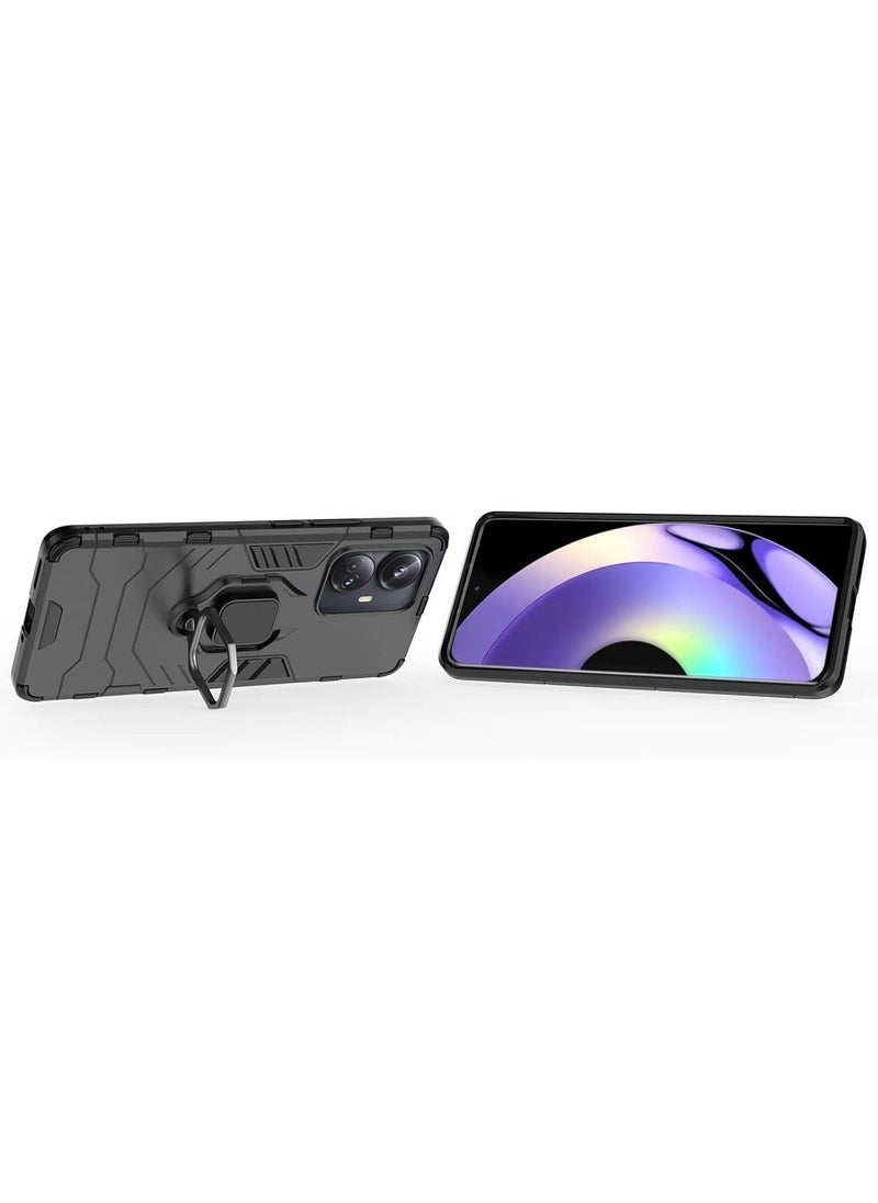 for Realme 10 Pro Plus 5G Kickstand Case, Hybrid Heavy Duty Armor Dual Layer Anti-Scratch Case Cover, Black