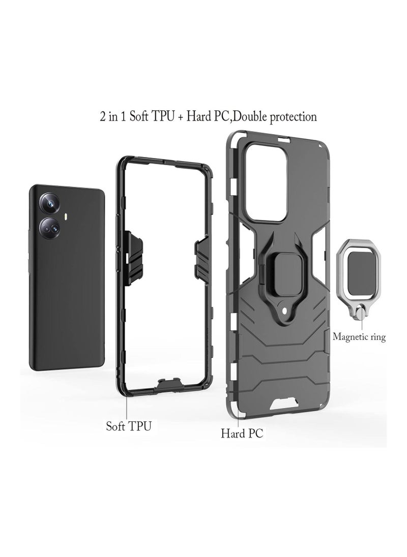 for Realme 10 Pro Plus 5G Kickstand Case, Hybrid Heavy Duty Armor Dual Layer Anti-Scratch Case Cover, Black