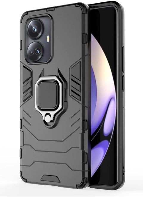 for Realme 10 Pro Plus 5G Kickstand Case, Hybrid Heavy Duty Armor Dual Layer Anti-Scratch Case Cover, Black