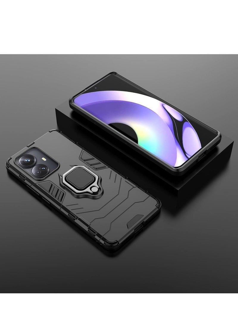 for Realme 10 Pro Plus 5G Kickstand Case, Hybrid Heavy Duty Armor Dual Layer Anti-Scratch Case Cover, Black