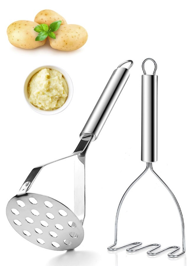 هراسة بطاطس من الفولاذ المقاوم للصدأ، قطعتان، أداة مطبخ لهرس البطاطس المهروسة، أدوات مطبخ متينة لهرس البطاطس، أدوات مطبخ سهلة التنظيف - Image 1