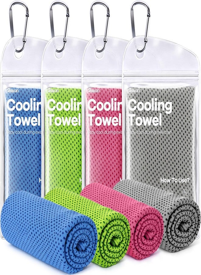 ROXUN 4 Pack Cooling Towels, 40''x12'' Soft Breathable Chilly Neck Ice Towel for Workout Running Golf Gray+Blue+Pink+Green - Image 1