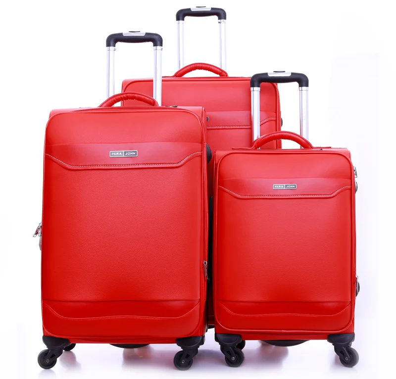 PU  Leather Material Extra Durable Rugged Built 3-Piece Hardsided Luggage Set | 4-Wheel Spinner Trolley | Small (10kg), Medium (20kg), Large (30kg) - Red