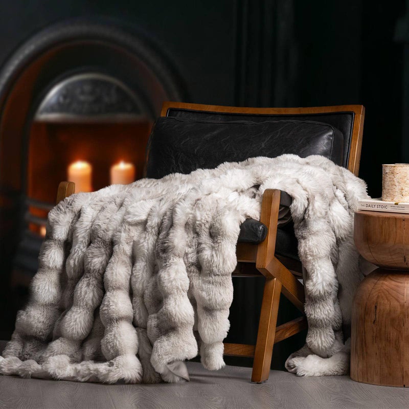 EverGrace Ultra Soft Luxury Fluffy Faux Rabbit Fur Throw Blanket, Thick Warm Bubble Throw for Bed, Cozy Plush Reversible Blankets for Couch, Chair, Sofa, Light Grey, 80x90 Inches - Image 1