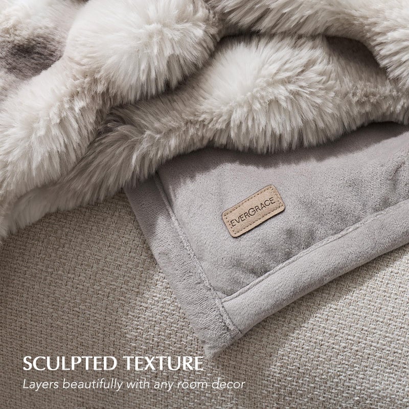 EverGrace Ultra Soft Luxury Fluffy Faux Rabbit Fur Throw Blanket, Thick Warm Bubble Throw for Bed, Cozy Plush Reversible Blankets for Couch, Chair, Sofa, Light Grey, 80x90 Inches - Image 5
