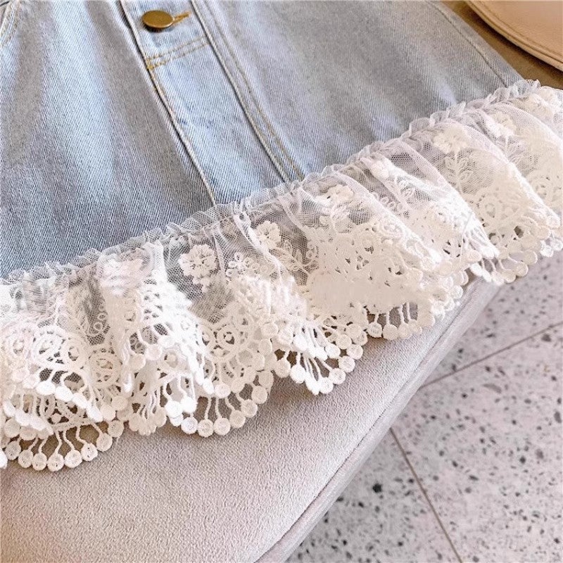 Summer Girl'S Denim Skirt Western-Style Children'S Fishtail Skirt Small And Medium-Sized Children'S Short Skirt Girl'S Lace Hip Skirt - Image 4