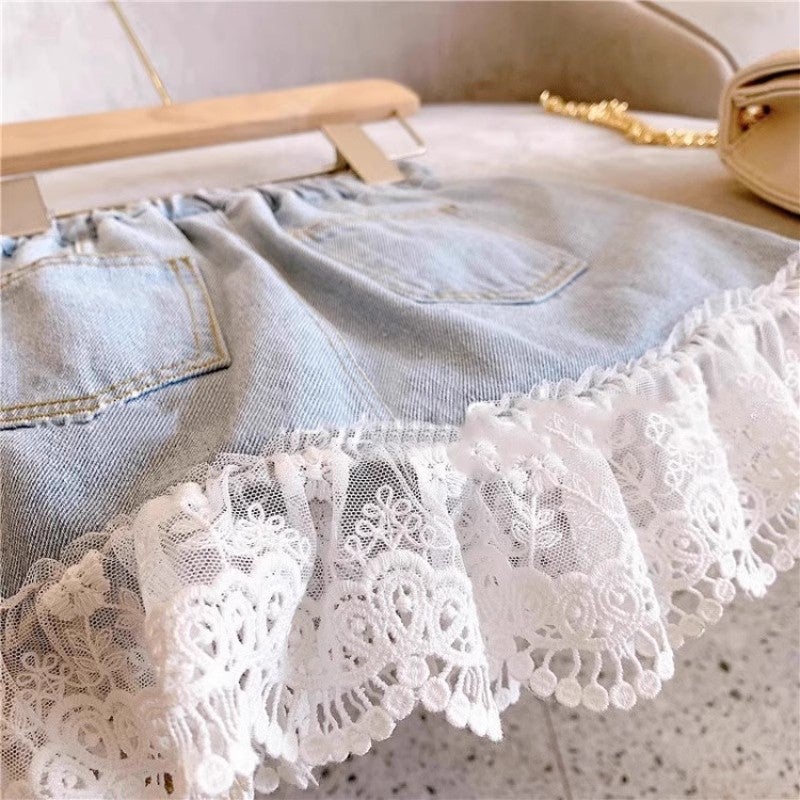 Summer Girl'S Denim Skirt Western-Style Children'S Fishtail Skirt Small And Medium-Sized Children'S Short Skirt Girl'S Lace Hip Skirt - Image 5