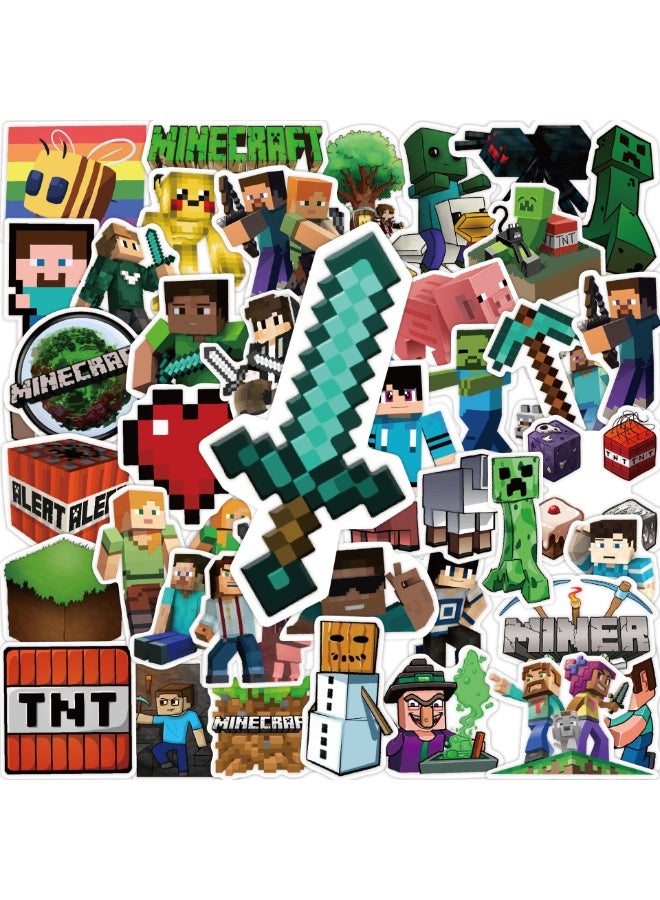 AirYoung 50 Pieces My World Stickers Decals Set for Kids Adults, Waterproof Pixel Miner Crafting Gaming Stickers for Kid Game Reward,Water Bottles, Laptop Decor,Video Game Themed Party Favor Supplies - Image 1