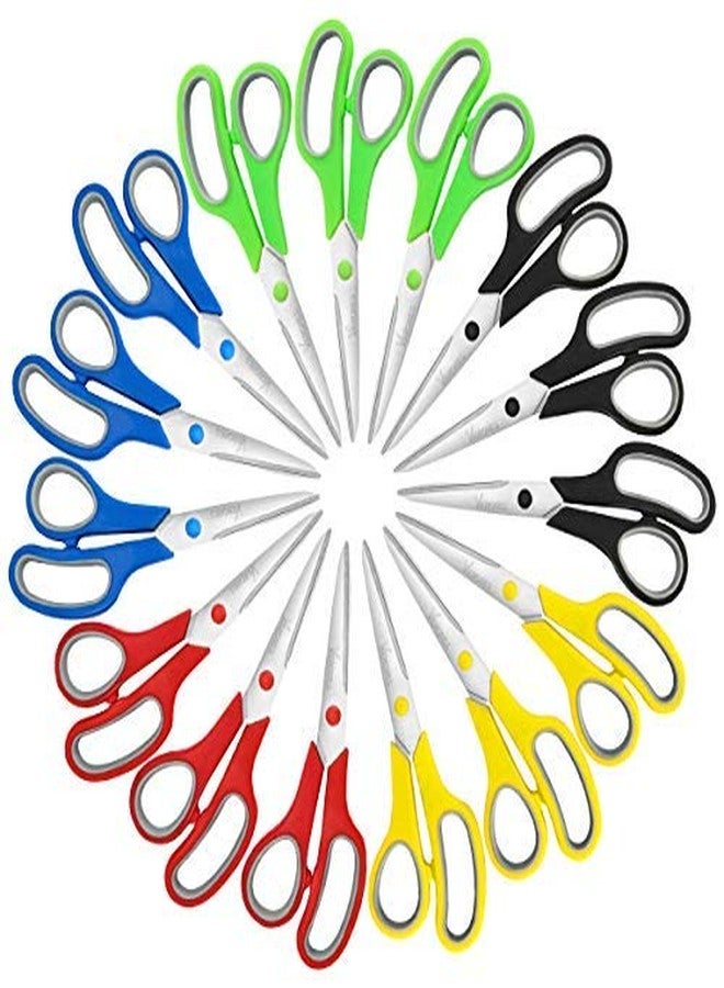 VERONES Scissors, VERONES 8 Inch Soft Comfort-Grip Handles & Stainless Steel Sharp Blades Perfect for Cutting Paper, Fabric Photos, & More, 15-Pack - Image 1